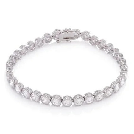Bezel Set Tennis Bracelet with Artificial Round Brilliant Diamonds by Diamond Essence set in Sterling Silver | Walmart (US)