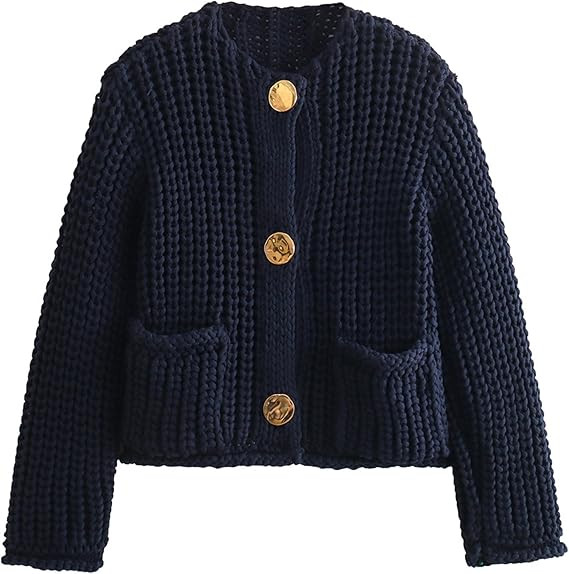 Zhiyouni Women's Cropped Cardigan Sweater Long Sleeves Button Down Chunky Knitted Coat | Amazon (US)