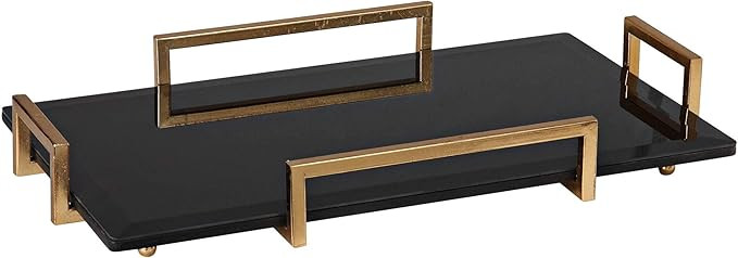Ettore 24" Wide Gold Leaf and Black Modern Luxe Glass Tray | Amazon (US)