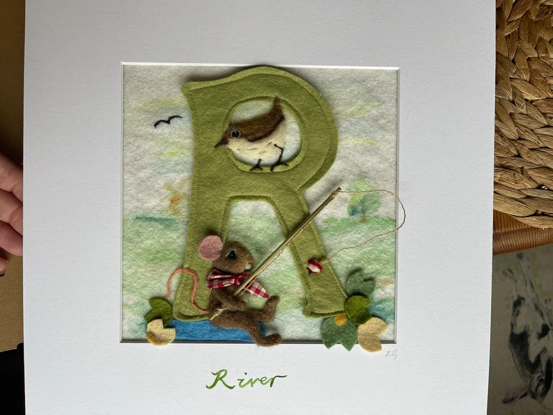 Personalised LETTER Needle Felt Wall Art, Name Picture Mounted on Board - Etsy | Etsy (US)