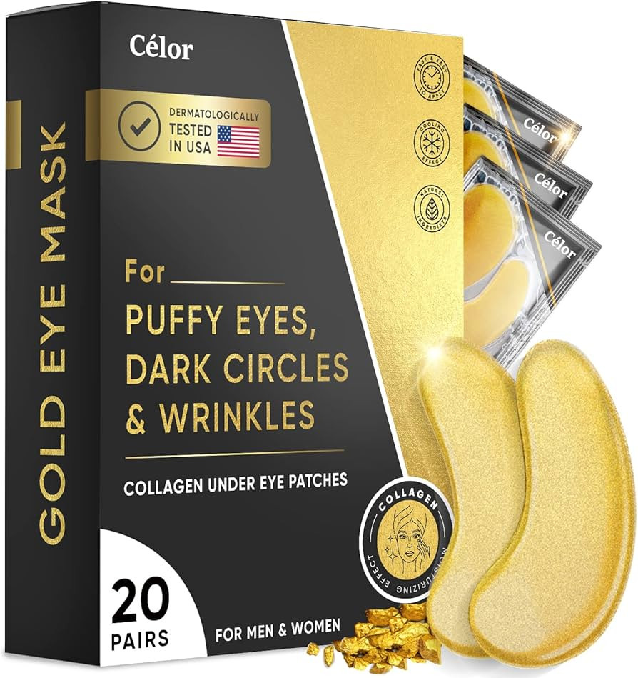 Under Eye Patches (20 Pairs) - Gold Under Eye Mask Amino Acid & Collagen, Under Eye Mask for Face... | Amazon (US)