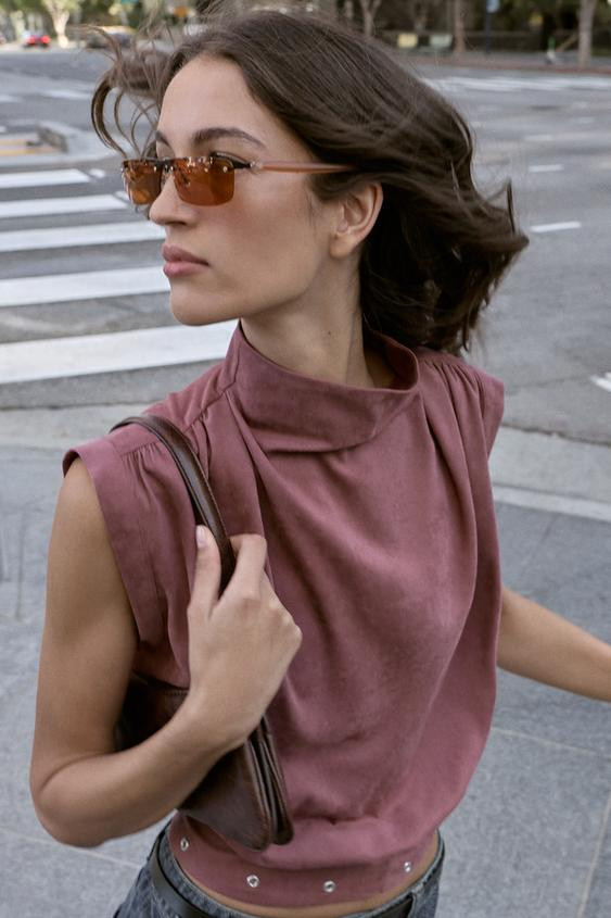 FAUX SUEDE BUCKLE TOP | Zara US
