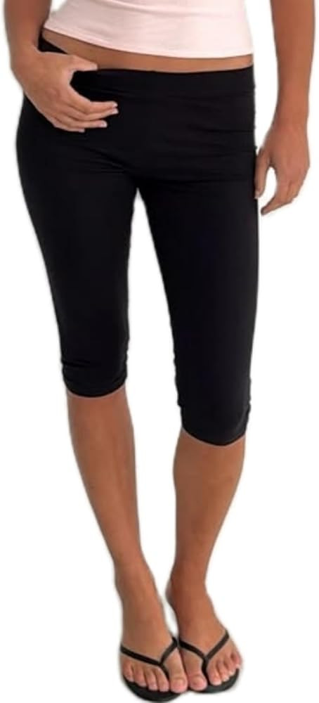 Nicoxijia Women Y2K Fold Over Capri Leggings Elastic Low Waist Knee Length Stretch Yoga Pants Sli... | Amazon (US)