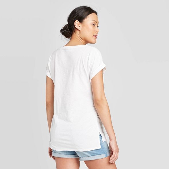 Maternity Short Sleeve Linen Like Cuff T-Shirt - Isabel Maternity by Ingrid & Isabel™ White | Target