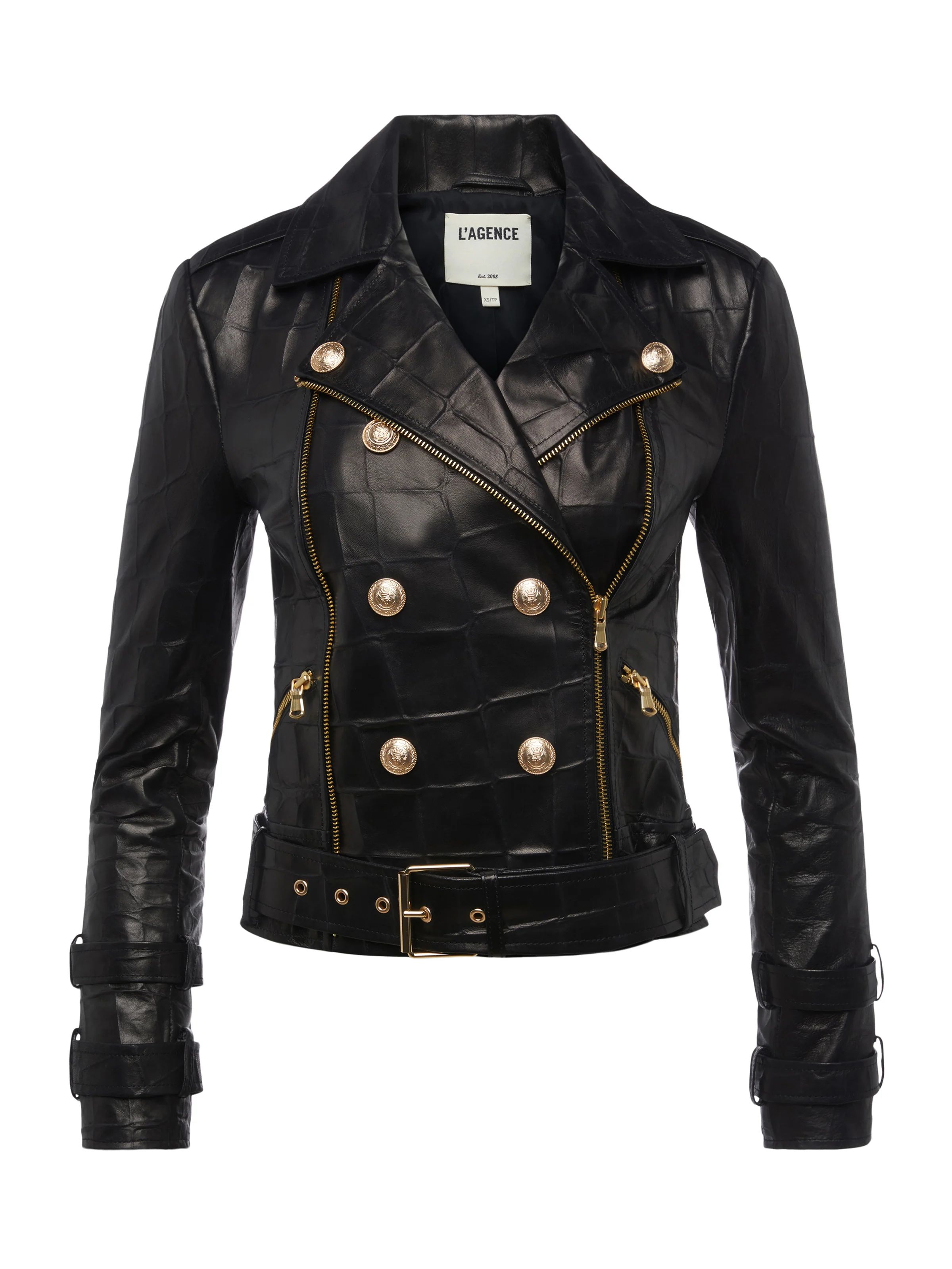 L'AGENCE Billie Belted Leather Jacket In Black Large Croc | L'Agence