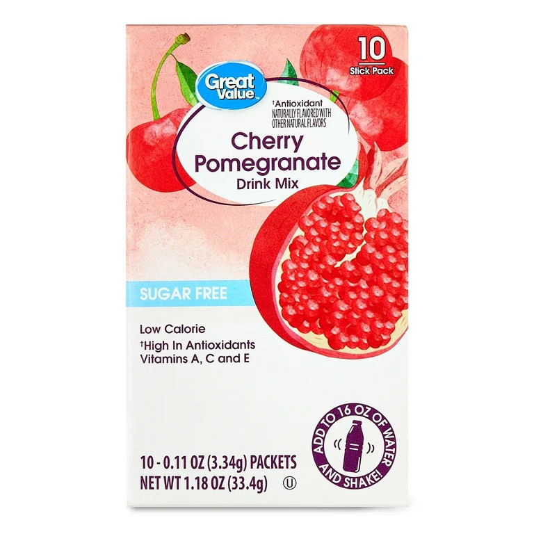 Great Value Sugar-Free Cherry Pomegranate Antioxidant Powdered Drink Mix, 0.11 oz, 10 Count | Walmart (US)