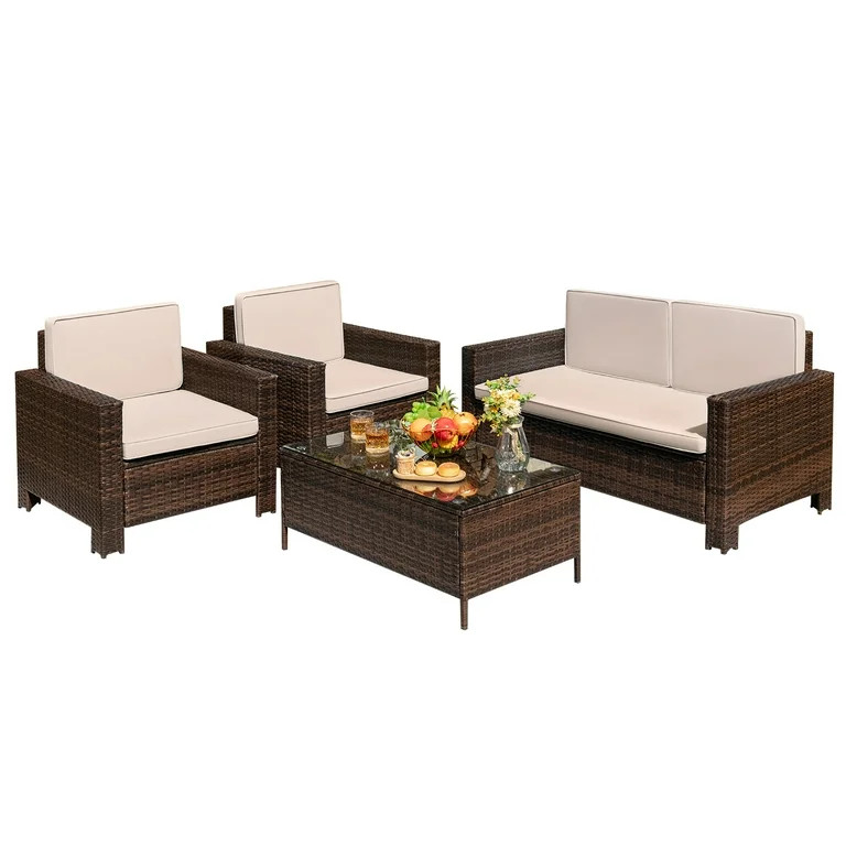 Devoko 4 Pieces Patio Conversation Set PE Rattan Wicker Furniture Sofa Set Outdoor Indoor Furnitu... | Walmart (US)