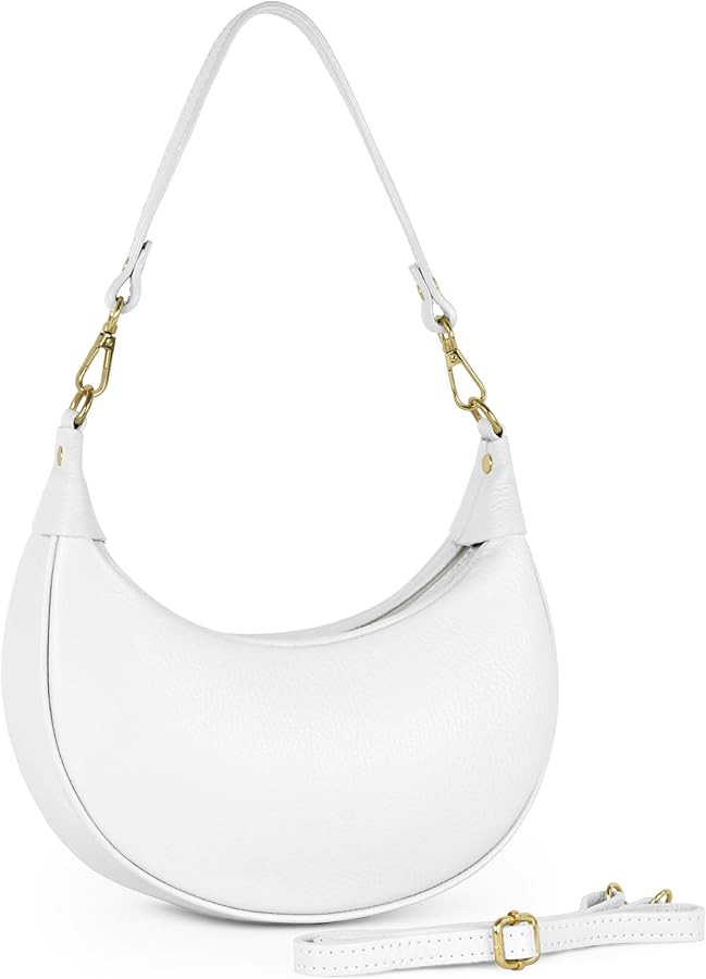 Italian Genuine Leather Shoulder Bag for Women, Crescent Saddle Style with Short & Long Straps | ... | Amazon (US)