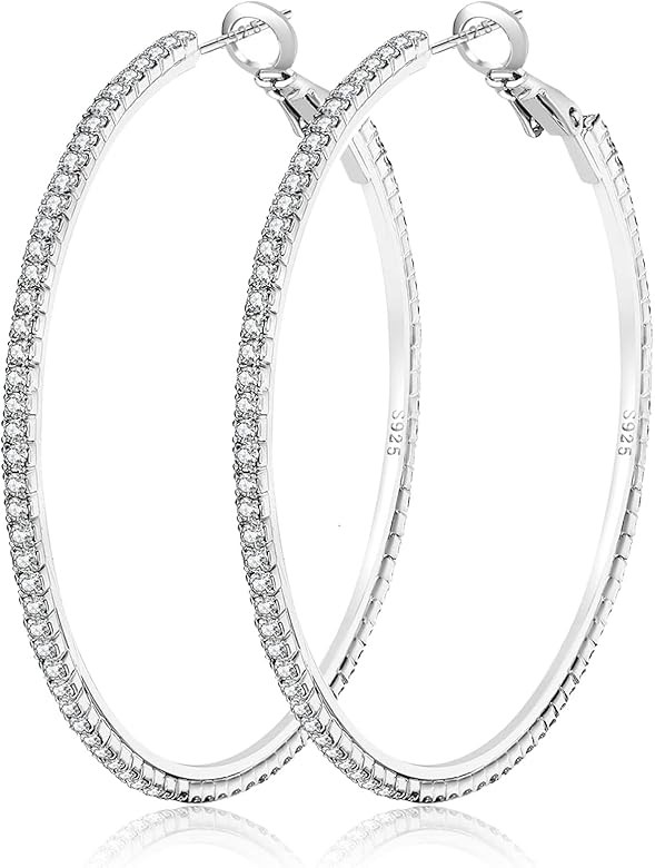 MOROTOLE 14K Gold Rhinestone Hoop Earrings Fashion Thin Big Hoop Earrings Hypoallergenic Gold Hoo... | Amazon (US)