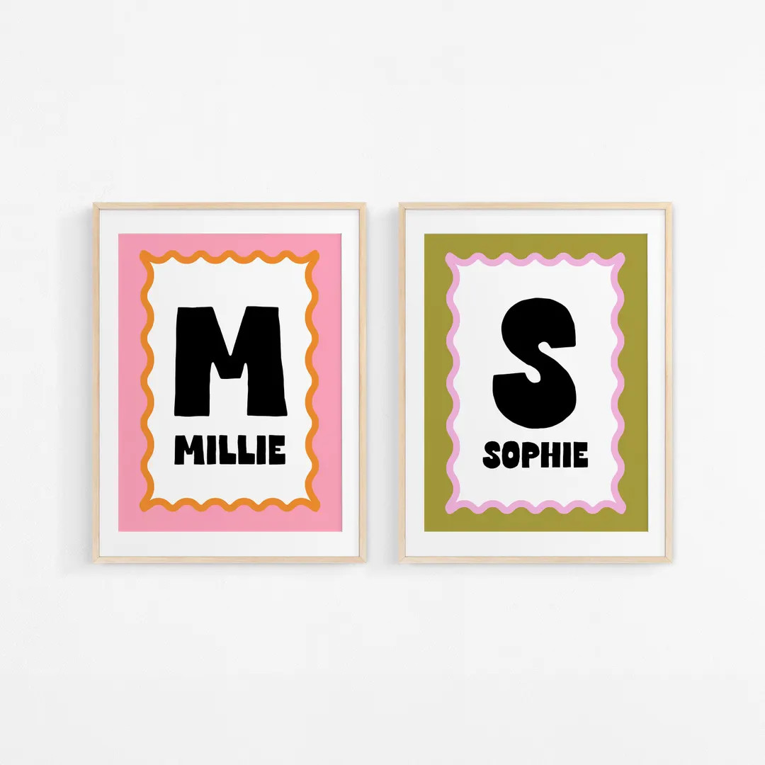 Personalized Sisters Siblings Name Downloadable Print Set of 2, Wavy Retro Name Decor, Kids Room,... | Etsy (US)