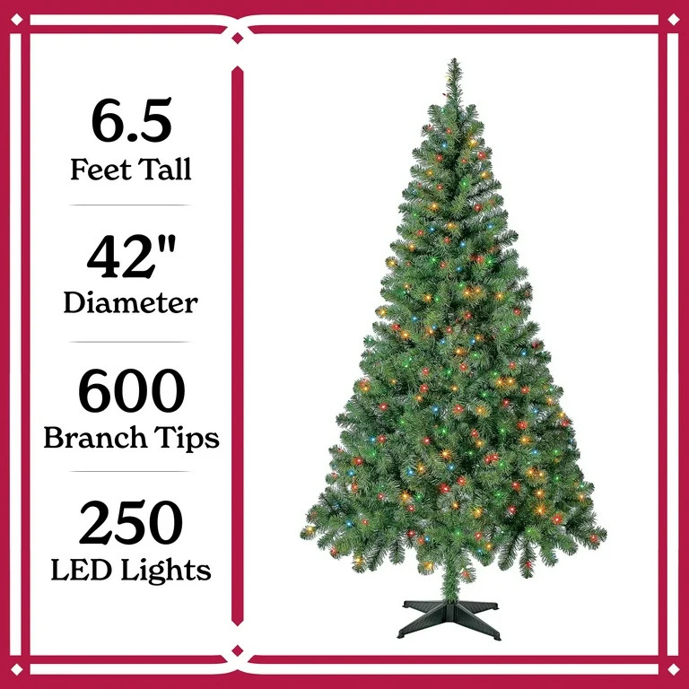 6.5 ft Pre-Lit Madison Pine Artificial Christmas Tree with 250 Color-Changing LED Lights and Stan... | Walmart (US)