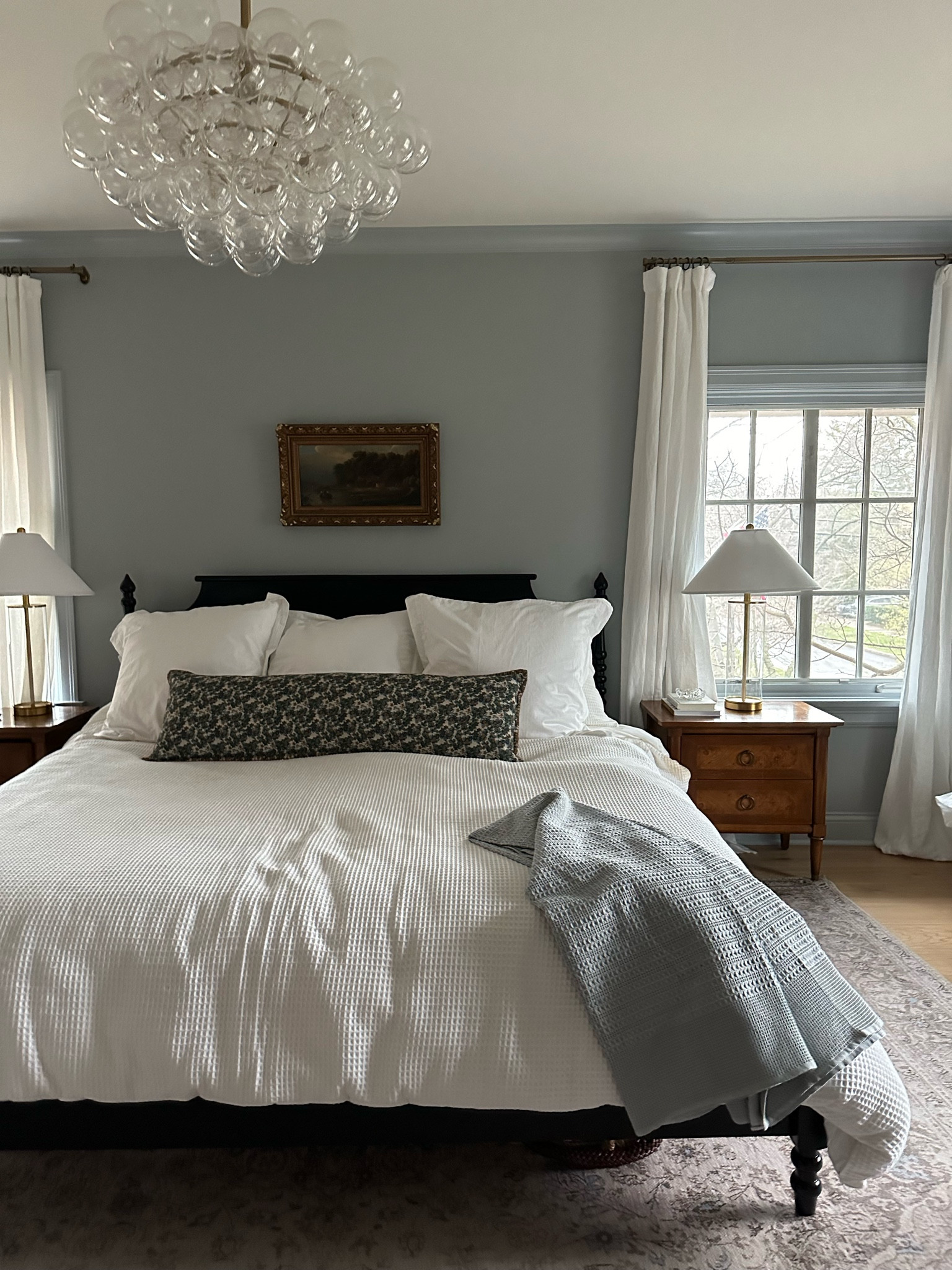 bedroom details! Paint color: SW Samovar Silver 