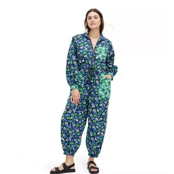 DVF for Target Women's Nylon Jazz Dot Green Blue Sports Leopard Jumpsuit Size 1X | Poshmark