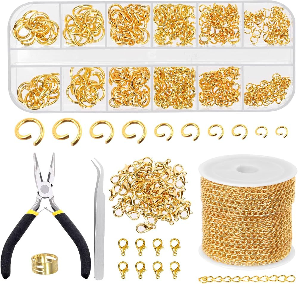 Swpeet 504Pcs Gold 3mm Jewelry Making Chains Kit with Jump Rings, Jewelry Plier, Curved Tweezers,... | Amazon (CA)