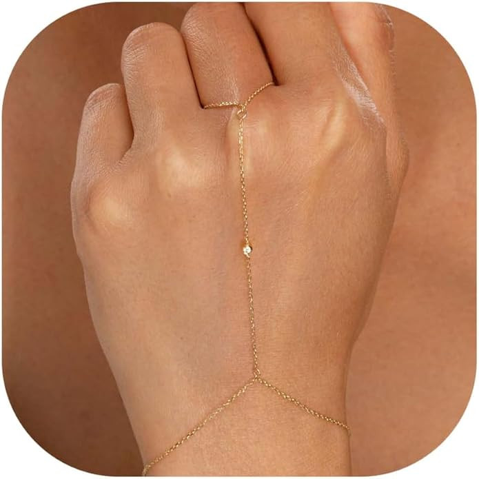 Hand Chain Gold Bracelets for Women Dainty Gold Plated Finger Ring Zircon Adjustable Hand Chain J... | Amazon (US)