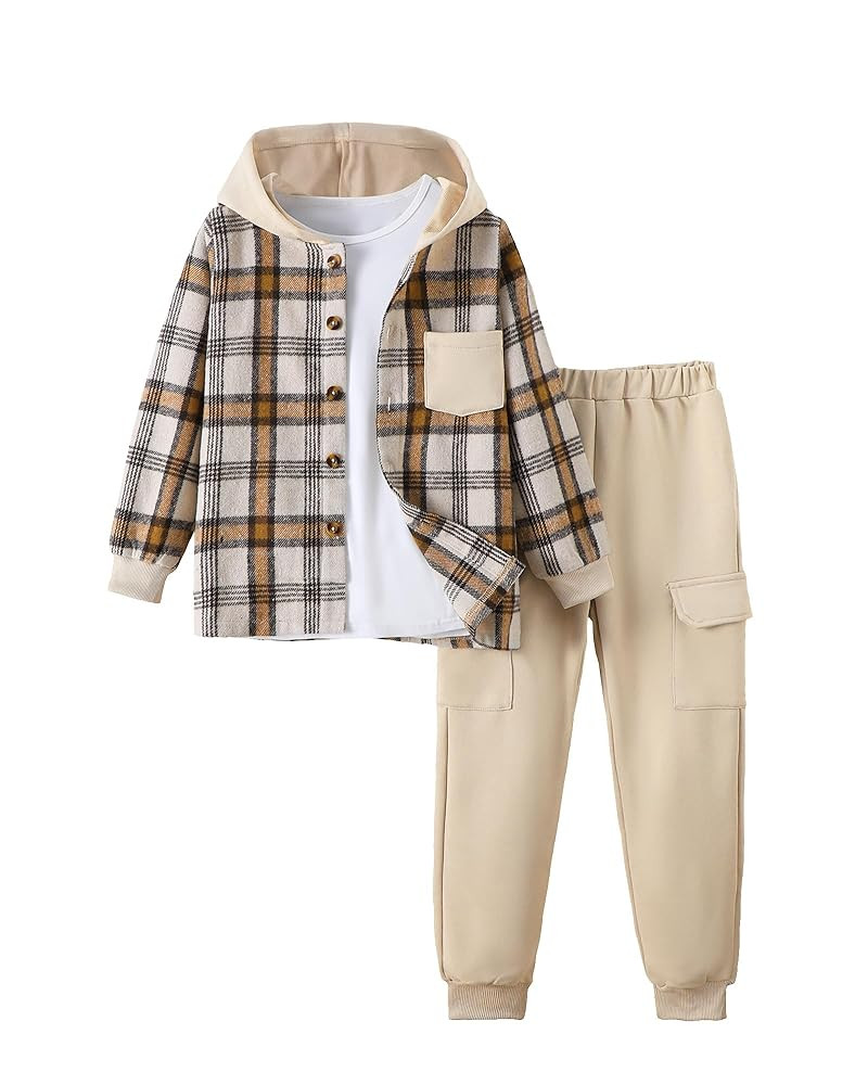 Boys Clothes Fall Winter Outfits, Toddler Boy Sweatsuit Plaid Hoodie Pants Clothing Set For Kids ... | Amazon (US)