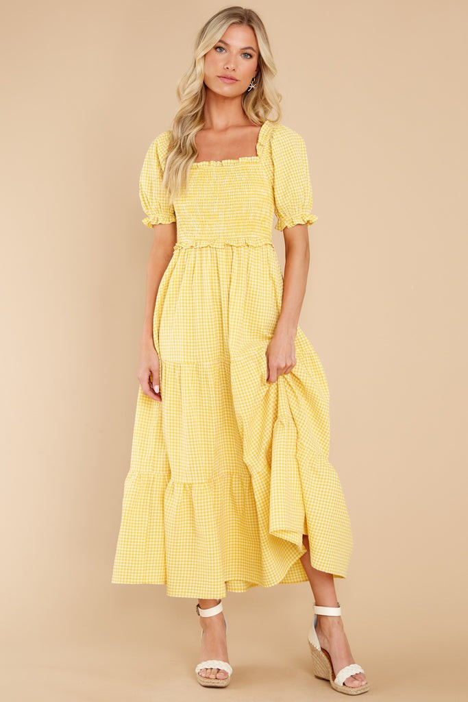 Acts Of Kindness Yellow Gingham Midi Dress | Red Dress 
