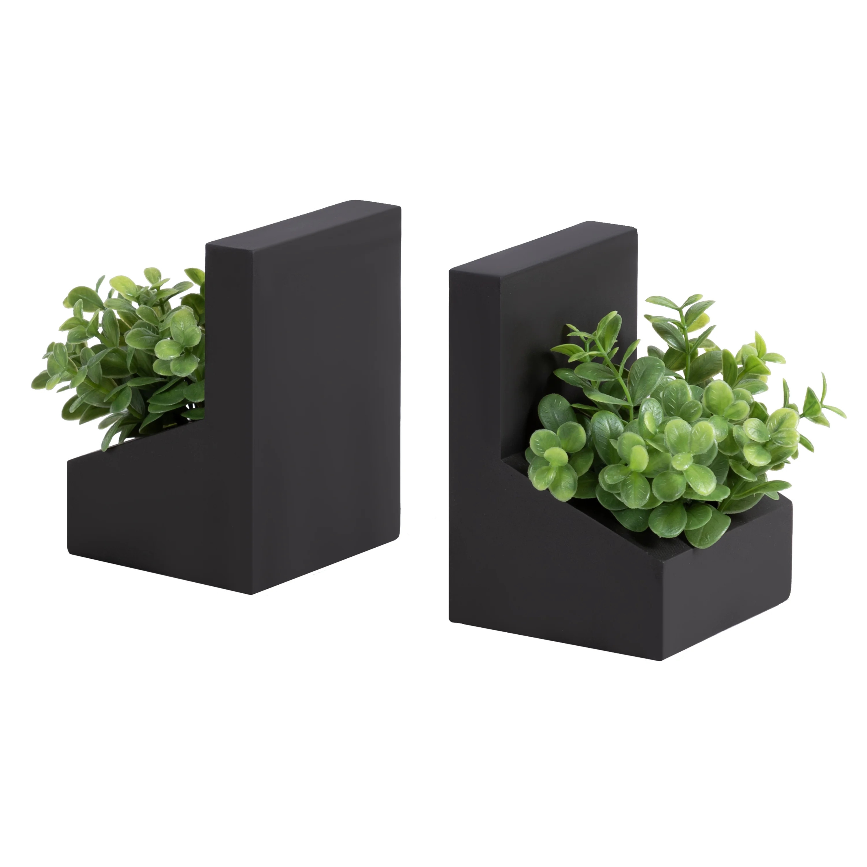 Mainstays 5.3" Modern Angled Faux Eucalyptus Black Cement Planter Bookends (2 Count) | Walmart (US)