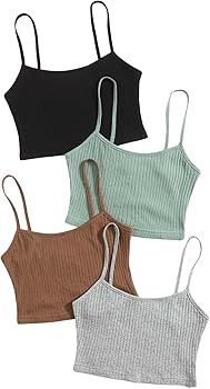 MakeMeChic Women's 4 Pack Sleeveless Lettuce Trim Ribbed Knit Crop Cami Top | Amazon (US)