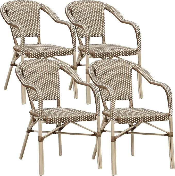 PURPLE LEAF Outdoor Dining Chair Set of 4 Hand-Woven Aluminum Wicker Chair for Garden Kitchen Bac... | Amazon (US)