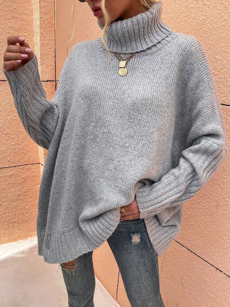 High Neck Batwing Sleeve Sweater | SHEIN
