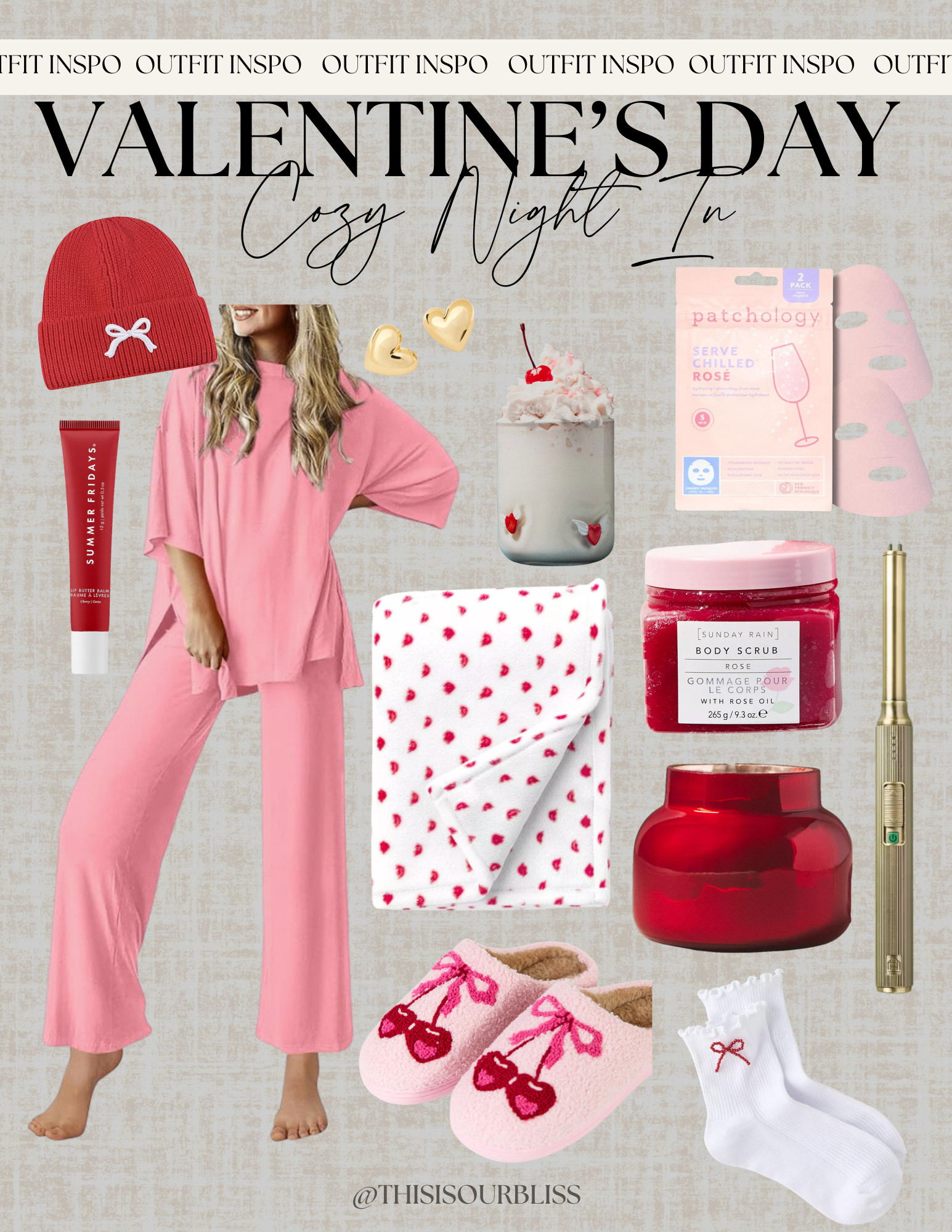 Who says Valentine’s Day has to be all about going out? Snuggle up in style with the ultimate cozy night-in essentials! From comfy pink loungewear to self-care must-haves like rose-scented body scrub and cute cherry slippers, this roundup is perfect for a night of relaxation. 💖✨

Tap to shop and treat yourself to the perfect mix of comfort and love. 🛍️
#ValentinesDayInspo #CozyNightIn  

 #LTKStyleTip
