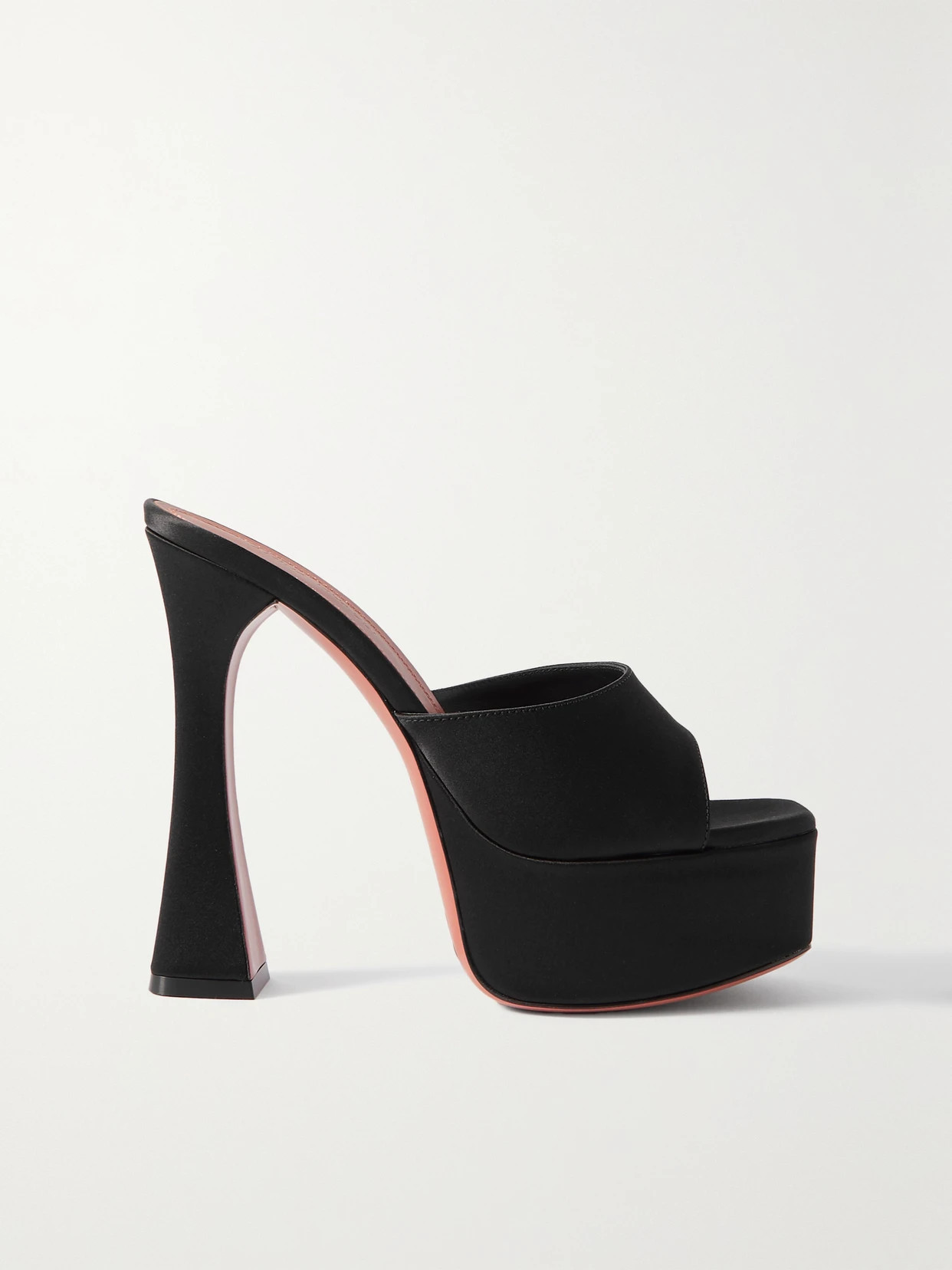 Amina Muaddi - Dalida Satin Platform Mules - Black | NET-A-PORTER (US)