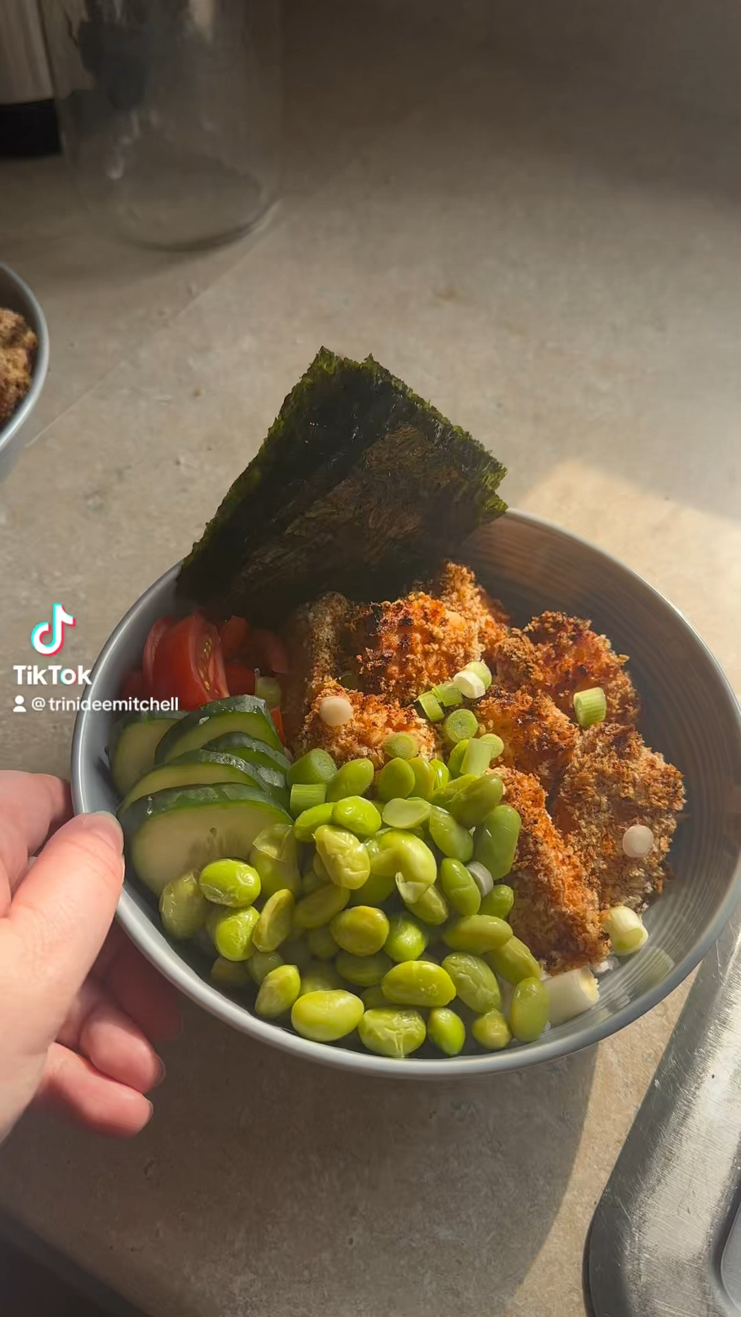 Yummy Salmon Bowl (for two)

2 cups jasmine rice - add a little butter 

Preheat air fryer 400 degrees 

1 lbs of salmon for 2 people - cut in bite size pieces

* coat salmon in Sriracha, soy sauce & lime juice 
* 1 cup of Panko bread crumbs separate bowl
* Add salt, pepper, garlic powder to bread crumbs - brown sugar if desired 
* Coat salmon in bread crumbs
* Add salmon to air fryer
* 400 degrees for 7 minutes
* Add salmon to your bowl of rice once done

Thinly slice some cucumber & cherry tomatoes 

Add some Edamame, slice green onion or chives 

Add sriracha, spicy Mayo, soy sauce, sushi ginger & seaweed as desired


#LTKhome