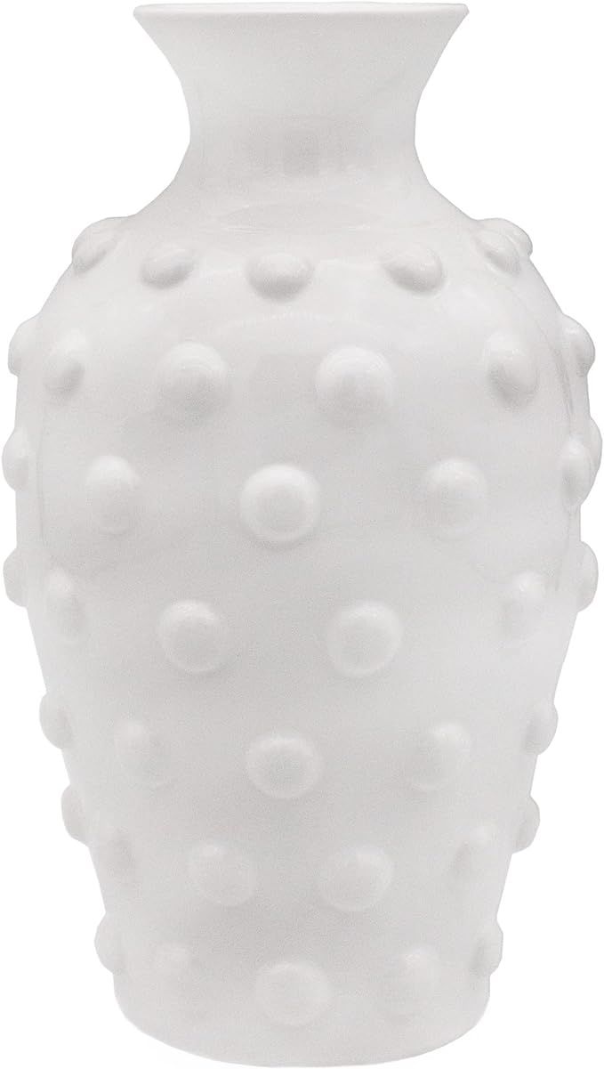 AuldHome Vintage White Hobnail Ceramic Vase, 11 inches tall, 5.4 inch diameter | Amazon (US)