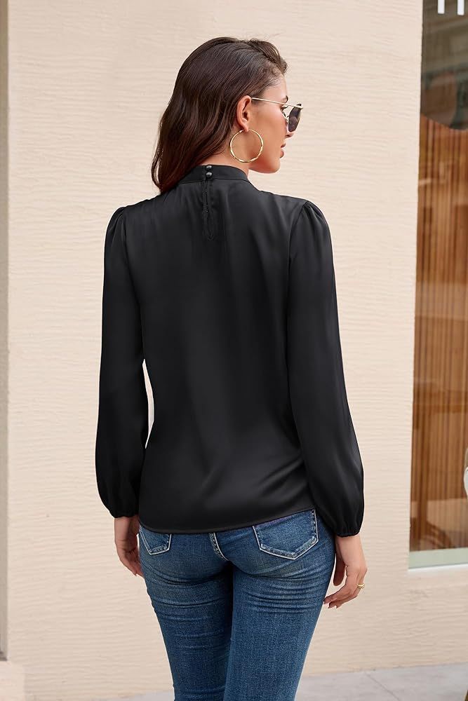 GRACE KARIN Women's Long Lantern Sleeve Shirts Mock Neck Solid Casual Blouse Tops | Amazon (US)