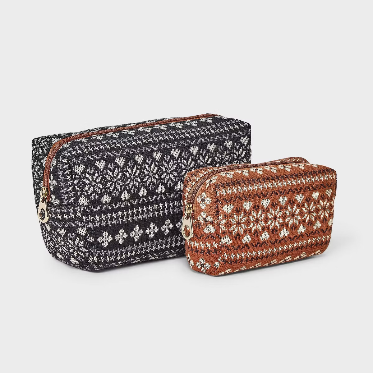 Fair Isle Pattern Cosmetic Pouch 2pc Set - Universal Thread™ Black/Brown | Target