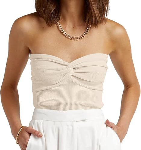 EFAN Women's Apricot Strapless Backless Twist Knot Crop Top | Amazon (US)