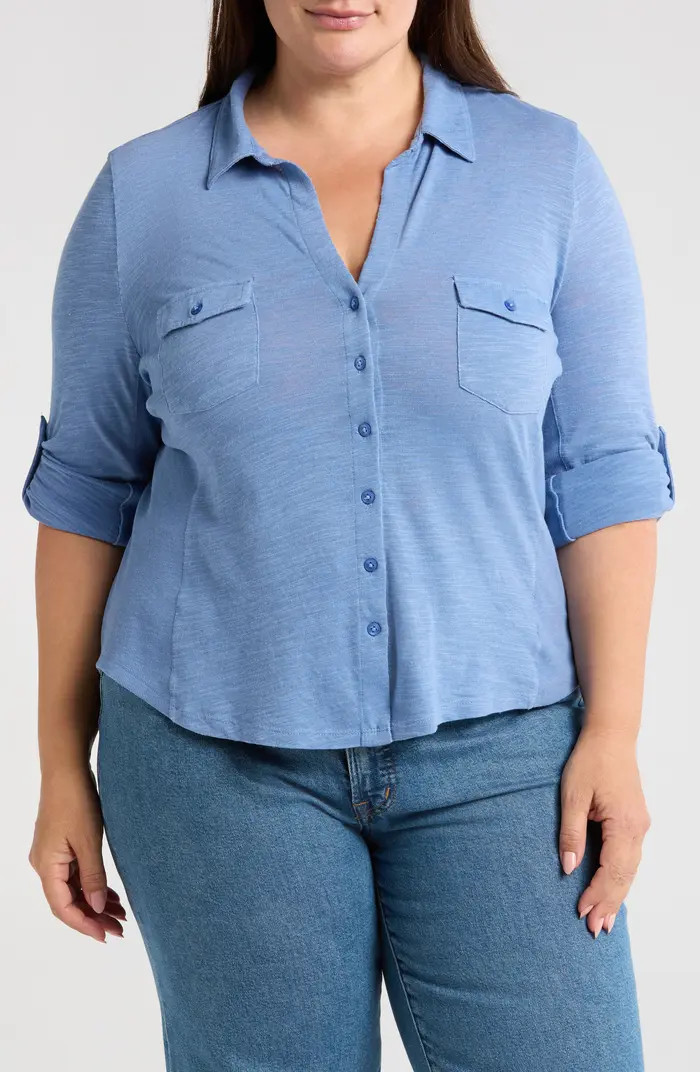 Roll Sleeve Knit Button-Up Shirt | Nordstrom