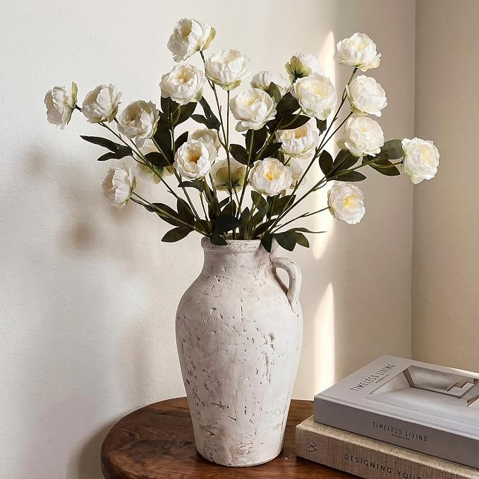 6 Pcs 32" Large White Artificial Peonies Stems Flowers, Real Look Faux Silk Peony Bouquet 42 Head... | Amazon (US)