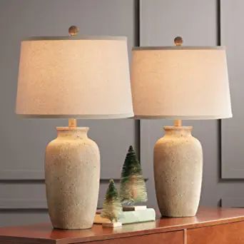 Regency Hill Rustic Farmhouse Table Lamps Set of 2 25 1/2" High Beige Oatmeal Fabric Drum Shades ... | Amazon (US)