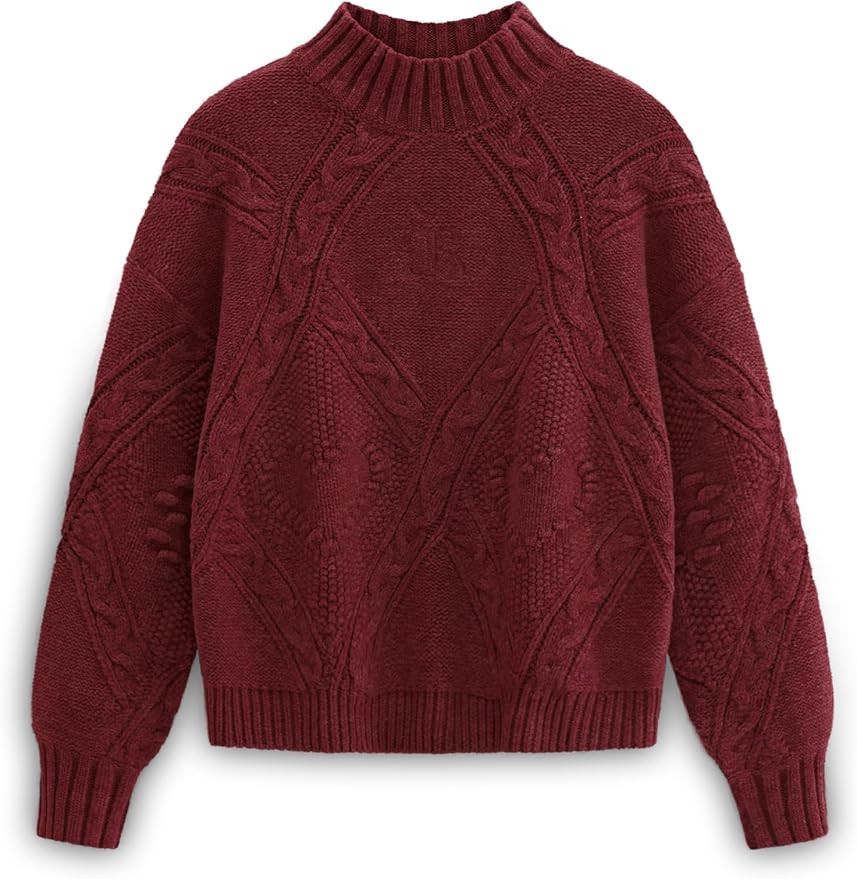 Aelfric Eden Women's Oversized Cable Knit Chunky Sweater Mock Neck Long Sleeve Heart Knit Pullove... | Amazon (US)