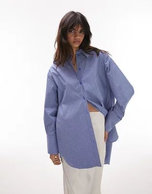 Topshop oversized deep cuff stripe shirt in blue and yellow | ASOS (Global)