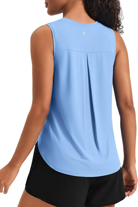 PINSPARK Women's Workout Tank Tops Back Pleat Loose Fit Sleeveless Shirts | Amazon (US)