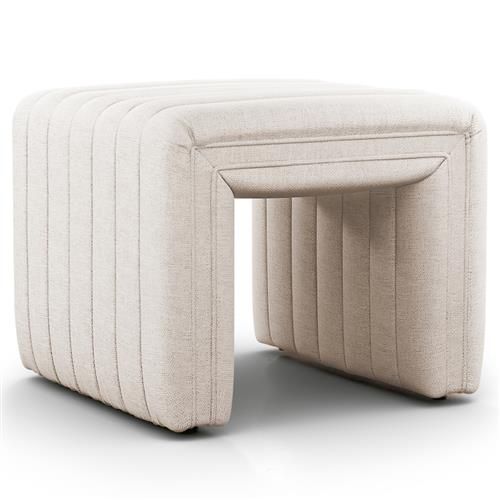 Leo Mid Century Modern Beige Performance Tufted Square Ottoman | Kathy Kuo Home