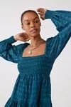 UO River Smocked Long Sleeve Mini Dress | Urban Outfitters (US and RoW)