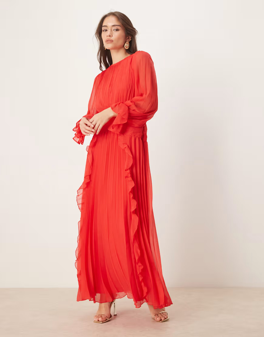 ASOS DESIGN high neck ruched belt detail maxi dress in red | ASOS (Global)