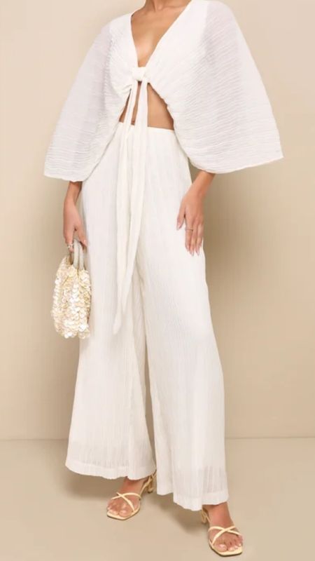 Resort Outfits 

White Outfit Set, Tie Wrap Tops, Crop Top, Pull On Pants, White Pants, vacation Outfit, Resort Style, Sandals, Brides To Be 

#LTKWedding #LTKStyleTip #LTKTravel