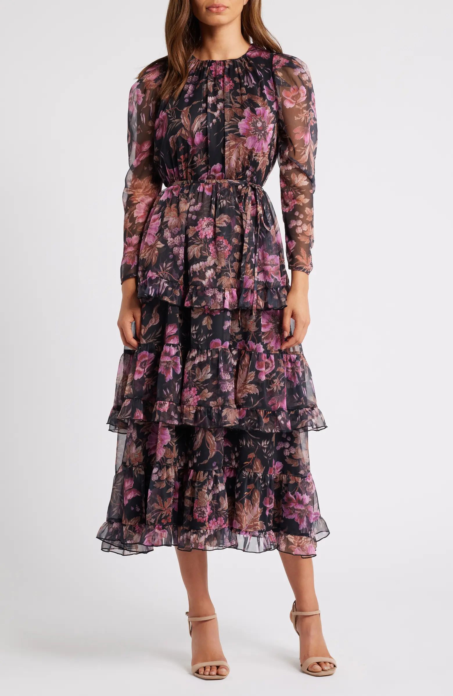 Chelsea28 Floral Long Sleeve Tiered Midi Dress | Nordstrom | Nordstrom