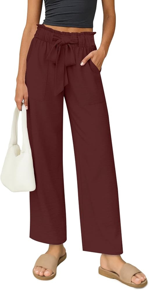 Women's Palazzo Pants Wide Leg High Waisted with Pockets Casual Lightweight Trousers Elastic Wais... | Amazon (US)