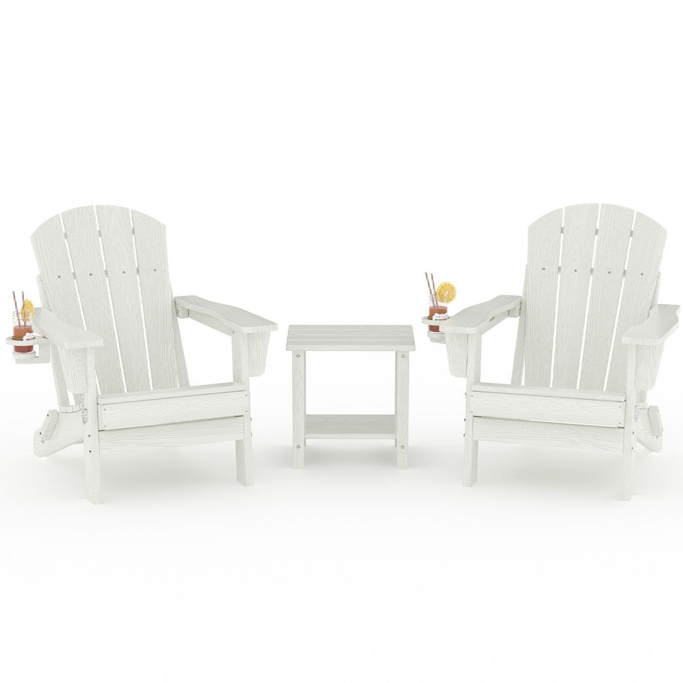 GarveeLife Folding Adirondack Chair Set of 2 with Side Table, All-Weather HDPE Outdoor Chair, Woo... | Amazon (US)