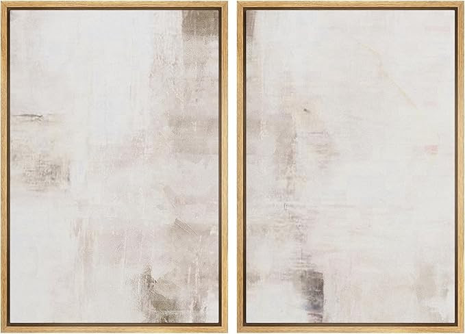 Framed Canvas Print Wall Art Set Neutral Abstract Soft Beige and White Illustrations Modern Art M... | Amazon (US)