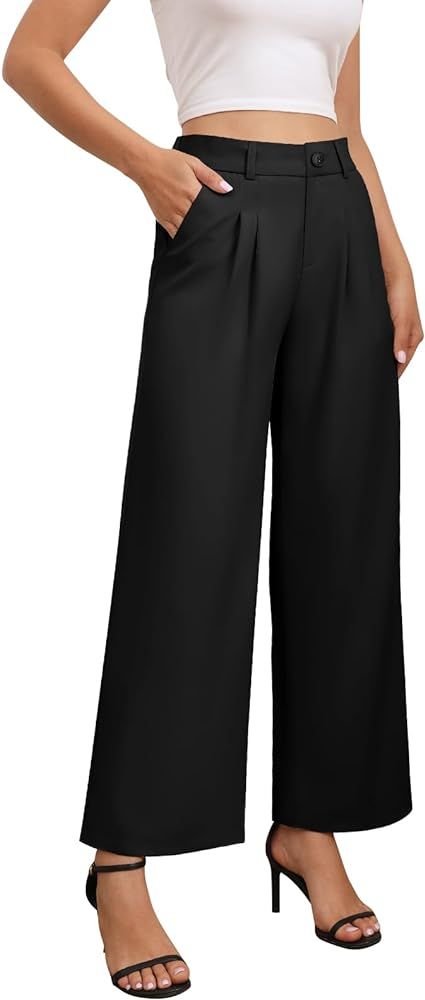 SOULSHE Women's Wide Leg Dress Pants High Waisted Work Pants for Women Palazzo Trousers with Pock... | Amazon (US)