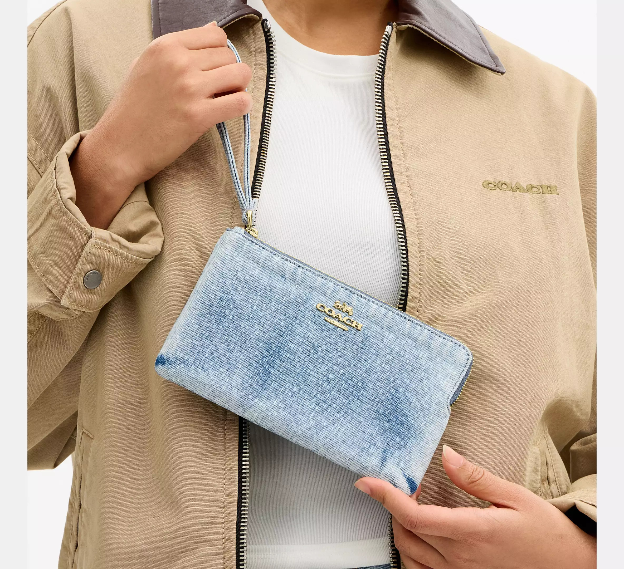 Large Corner Zip Wristlet In Loved Denim | Coach (US)