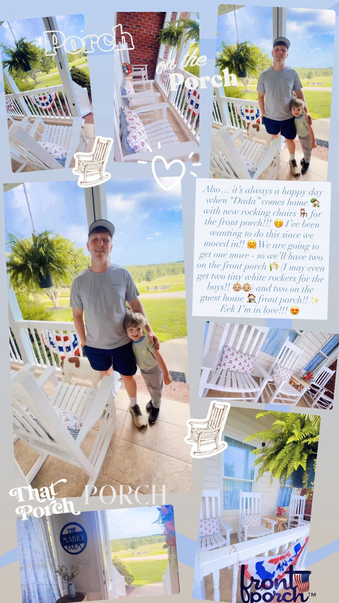 Also… it’s always a happy day when “Dada” comes home 🏡 with new rocking chairs 🪑 for the front porch!!! 🤭 I’ve been wanting to do this since we moved in!! 🤗 We are going to get one more - so we’ll have two on the front porch 🌾 (I may even get two tiny white rockers for the boys!! 👶🏼👶🏼) and two on the guest house 🏠 front porch!! ✨ Eek I’m in love!!! 😍