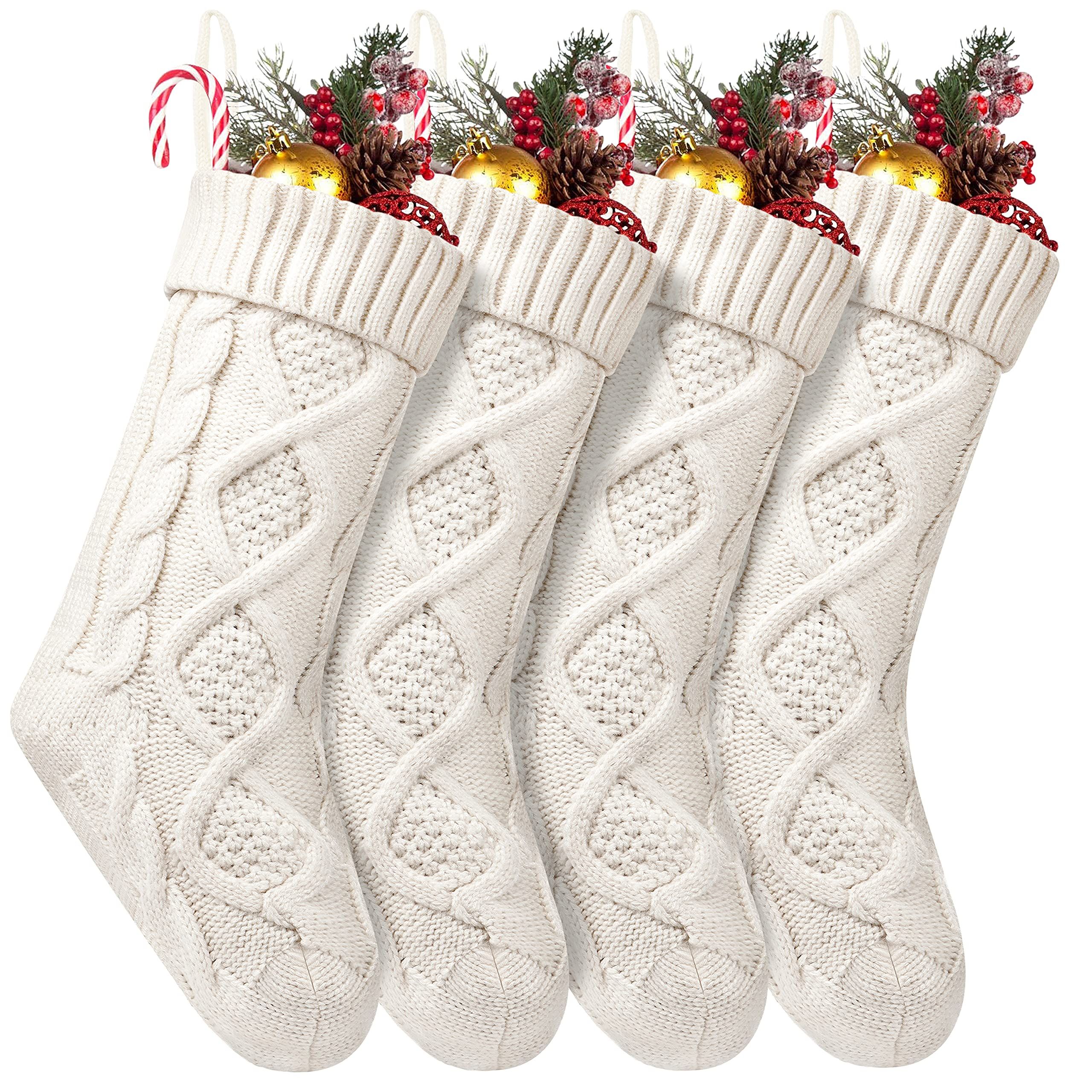 Fesciory 4 Pack Christmas Stockings 18 Inches Large Size Cable Knitted Stocking Gifts & Decorations  | Amazon (US)